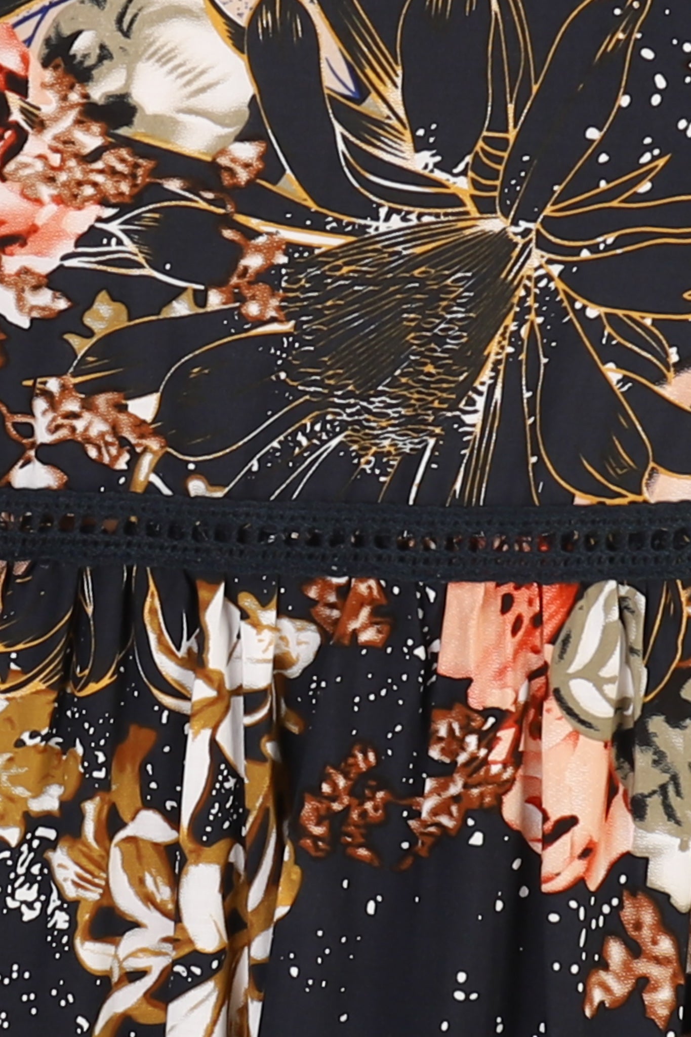 JAASE - Heidi Midi Dress: Tiered Sun Dress with Crochet Splicing in Indigo Print