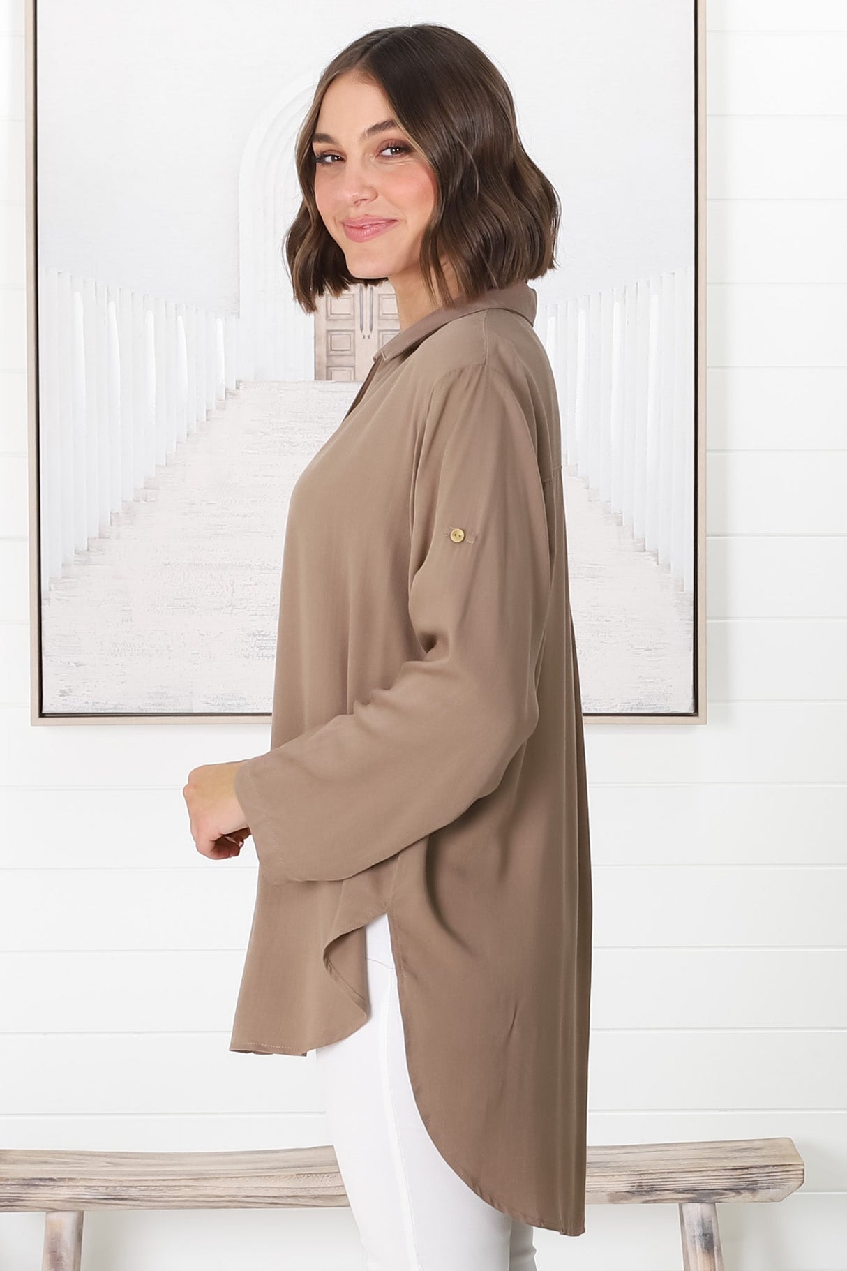 Tammy Shirt - Relaxed Button Down Shirt in Beige