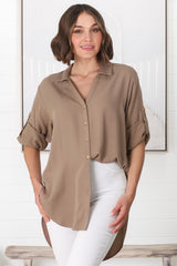 Tammy Shirt - Relaxed Button Down Shirt in Beige