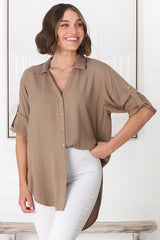 Tammy Shirt - Relaxed Button Down Shirt in Beige