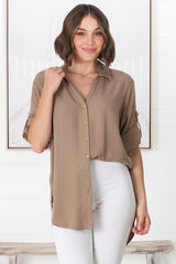 Tammy Shirt - Relaxed Button Down Shirt in Beige