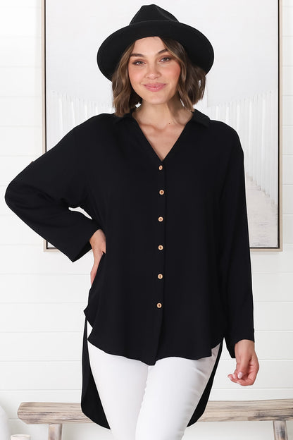 Tammy Shirt - Relaxed Button Down Shirt in Black