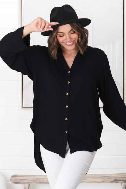 Tammy Shirt - Relaxed Button Down Shirt in Black