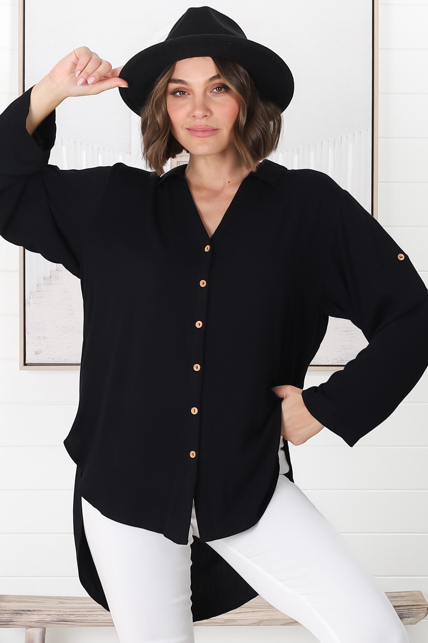 Tammy Shirt - Relaxed Button Down Shirt in Black