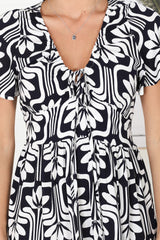 Lilly Mini Dress - Adjustable V Neckline Dress with Cap Sleeves in Luvira Print Navy