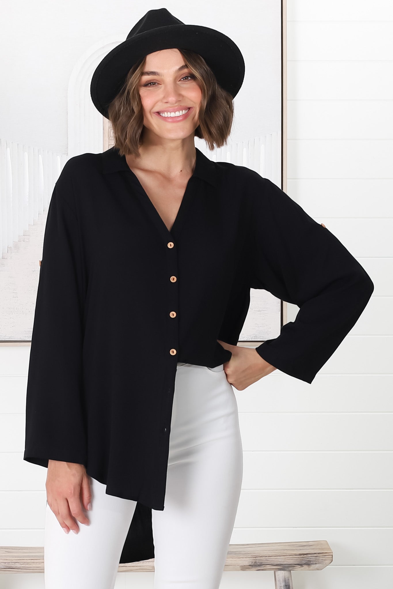 Tammy Shirt - Relaxed Button Down Shirt in Black