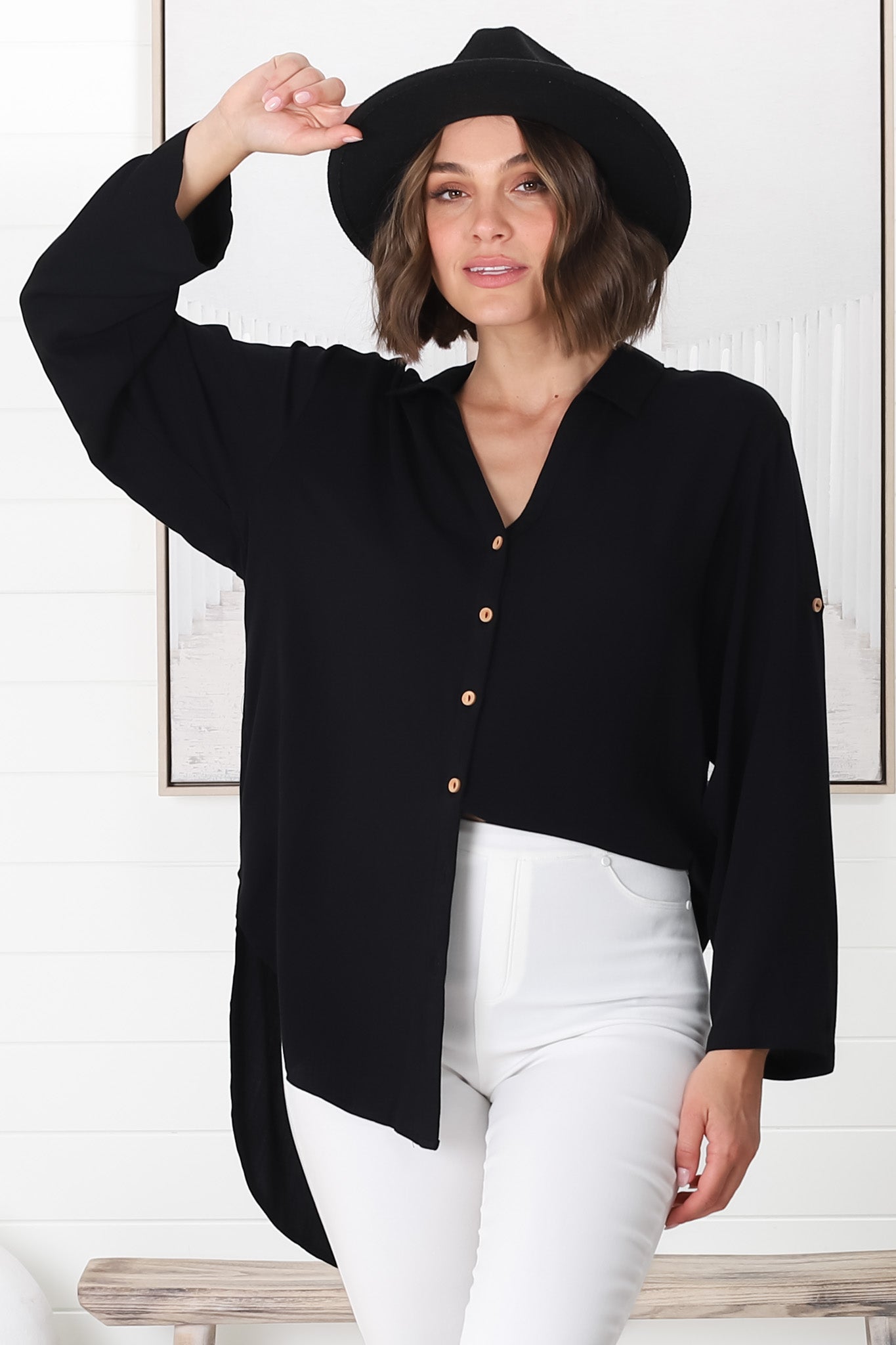 Tammy Shirt - Relaxed Button Down Shirt in Black