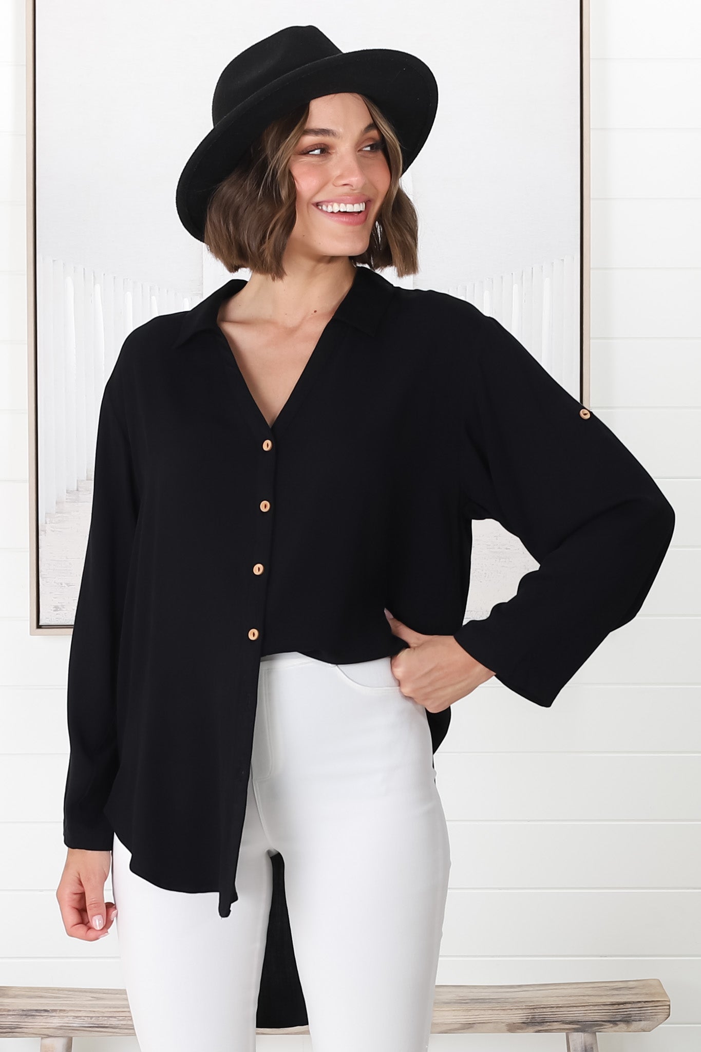 Tammy Shirt - Relaxed Button Down Shirt in Black