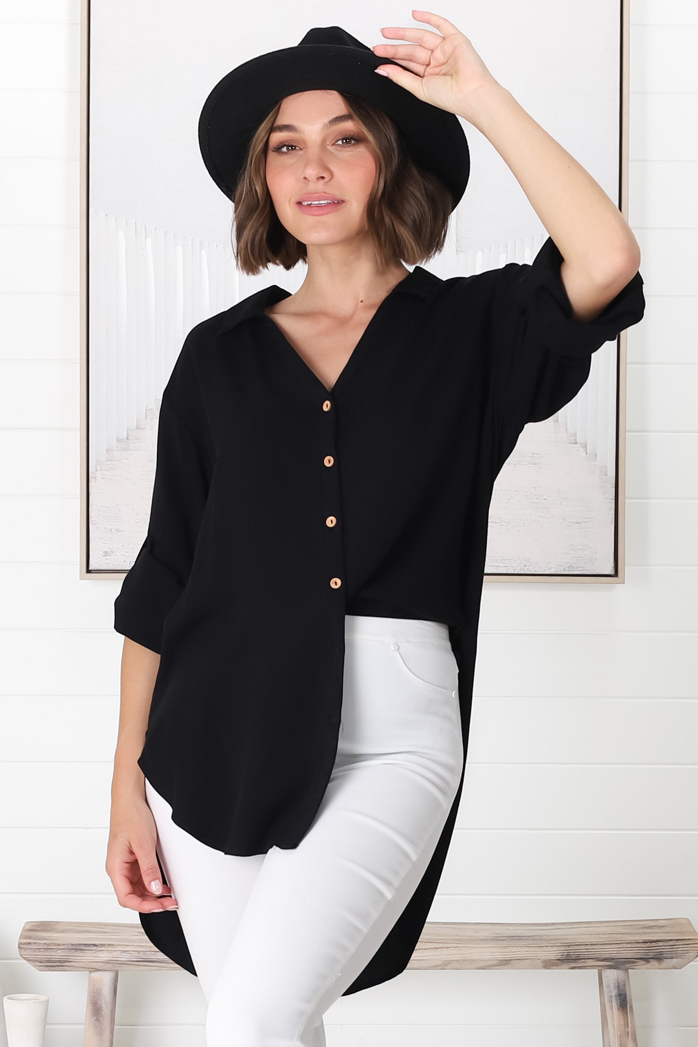 Tammy Shirt - Relaxed Button Down Shirt in Black