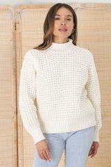 Dexter Jumper - Turtle Neck Waffle Knit Jumper in Cream