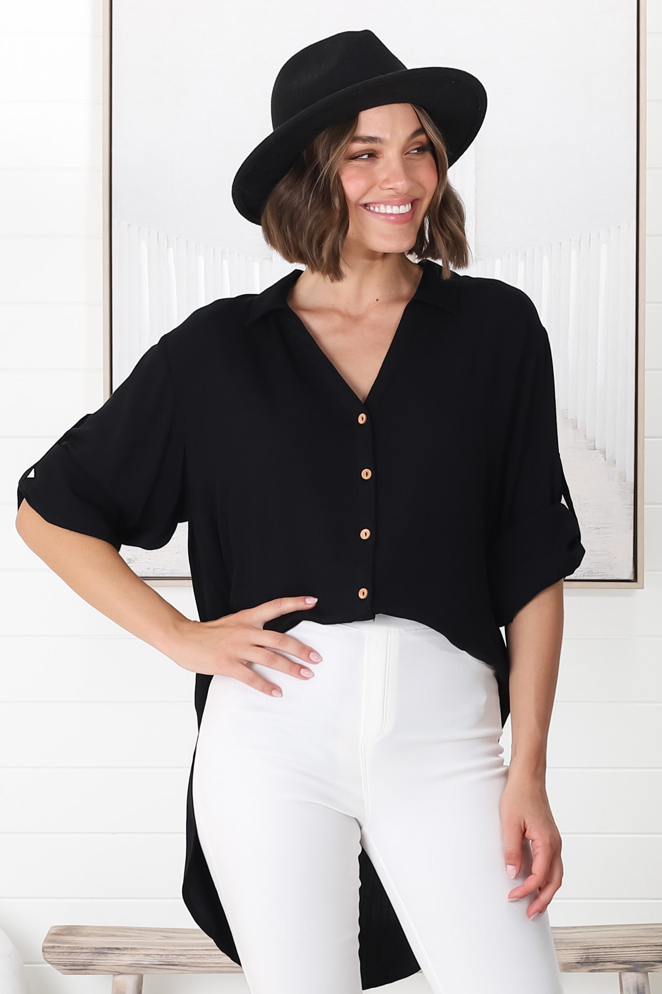 Tammy Shirt - Relaxed Button Down Shirt in Black