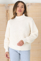 Dexter Jumper - Turtle Neck Waffle Knit Jumper in Cream