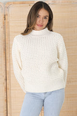 Dexter Jumper - Turtle Neck Waffle Knit Jumper in Cream