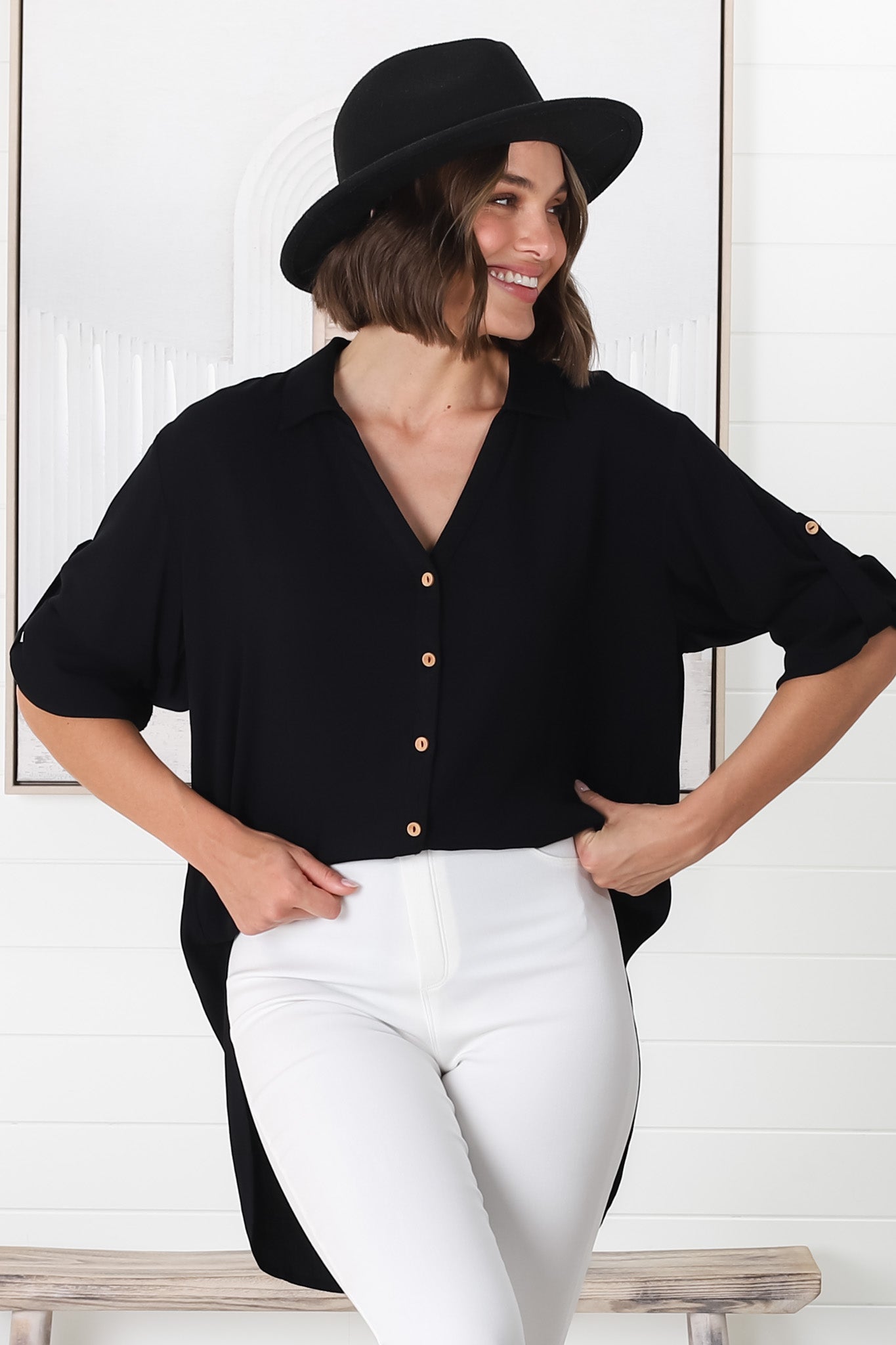 Tammy Shirt - Relaxed Button Down Shirt in Black