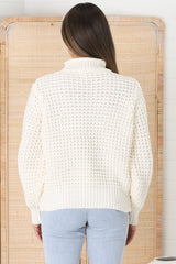 Dexter Jumper - Turtle Neck Waffle Knit Jumper in Cream