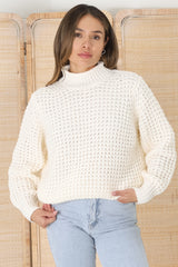 Dexter Jumper - Turtle Neck Waffle Knit Jumper in Cream