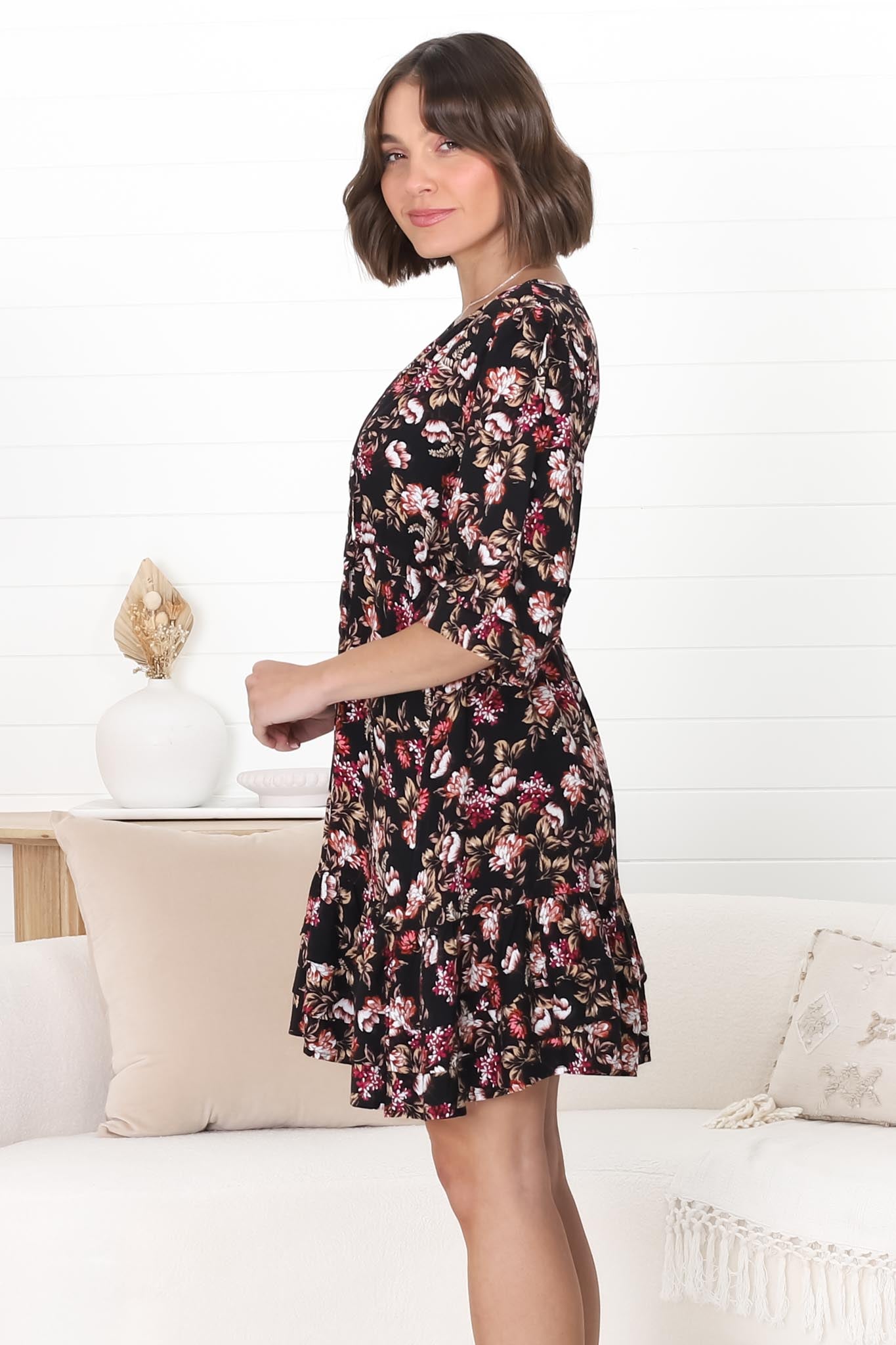 JAASE - Faith Mini Dress: Pull Tie Waist A Line Dress in Kimber Print