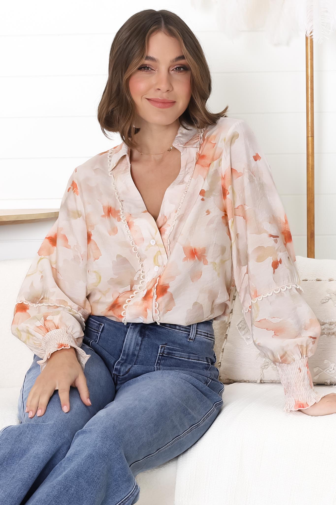 Shop Blouses: Lucy Blouse in Helena Print Pink | saltycrush.com – Salty ...