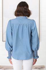 Suri Top - Denim Look Pull Over Top in Light Denim