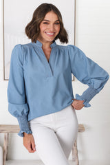 Suri Top - Denim Look Pull Over Top in Light Denim