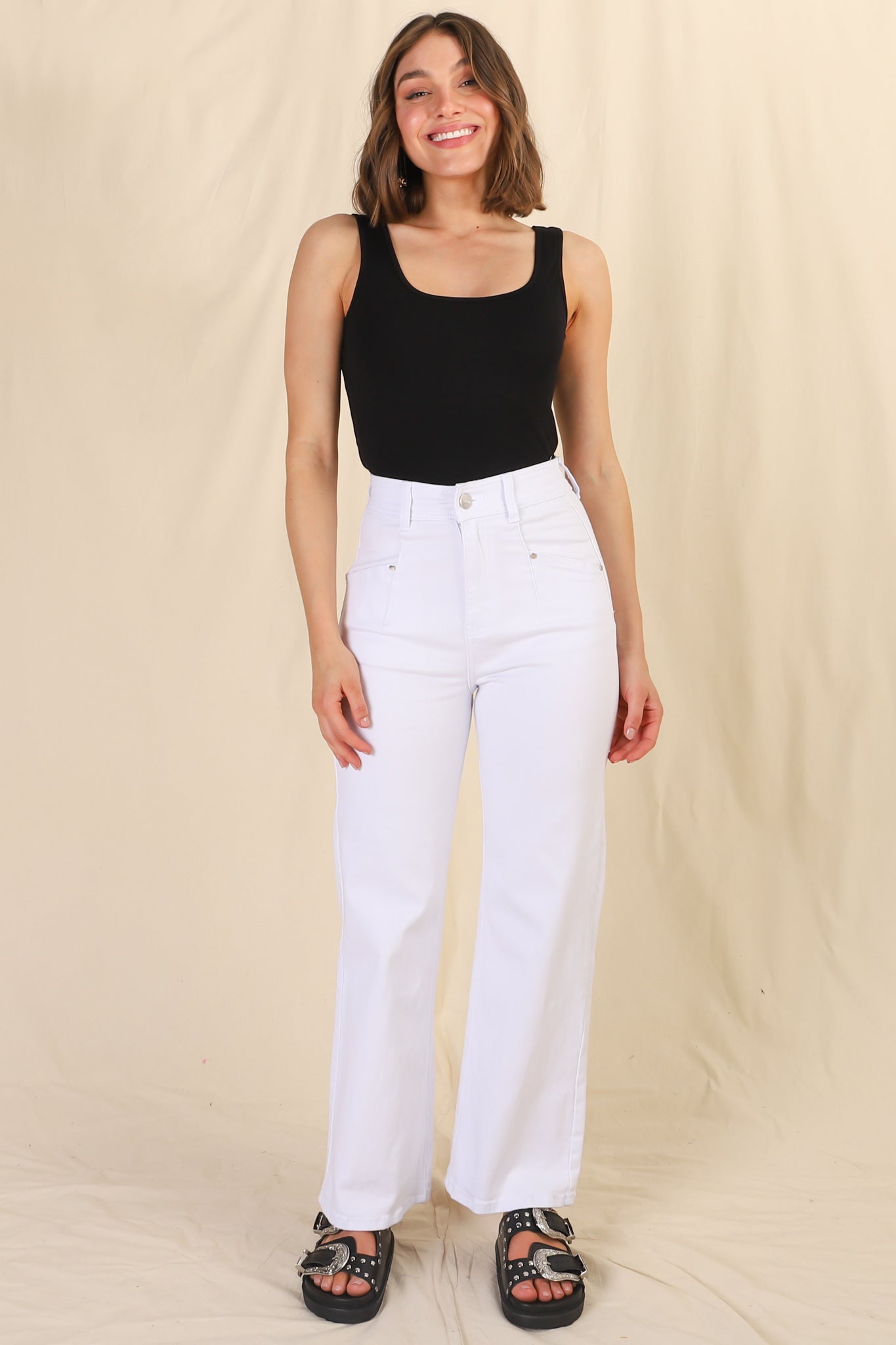 Fira High Wasit Wide Leg Jeans in White