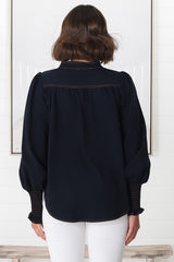 Suri Top - Denim Look Pull Over Top in Navy