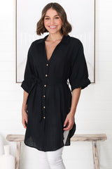 Rylee Tunic - Long Line Button Down Tunic in Black