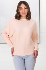 Havanah Knit Top - Boat Neckline Ribbed Top in Blush