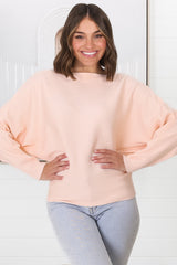 Havanah Knit Top - Boat Neckline Ribbed Top in Blush