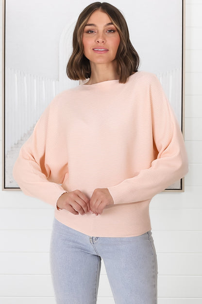 Havanah Knit Top - Boat Neckline Ribbed Top in Blush