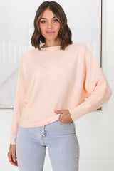 Havanah Knit Top - Boat Neckline Ribbed Top in Blush