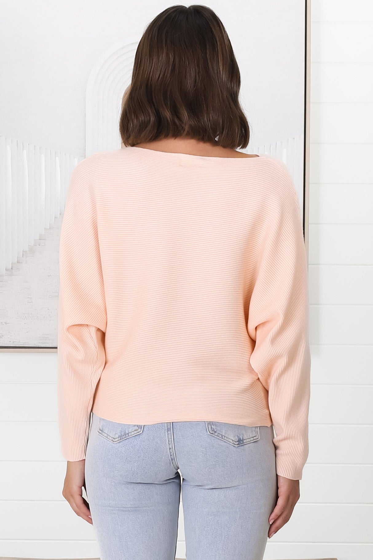 Havanah Knit Top - Boat Neckline Ribbed Top in Blush