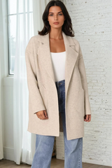 Kierce Cardigan - Folded Lapel Collar Coatigan with Pockets in Beige