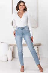 Rynn Jeans - High Waisted Mom Jean in Light Wash Denim