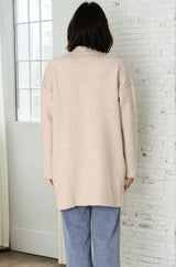 Kierce Cardigan - Folded Lapel Collar Coatigan with Pockets in Beige