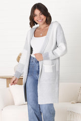 Cristo Cardigan - Colour Block Herringbone Open Knit with Balloon Sleeves in Grey