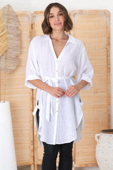 Rylee Tunic - Long Line Button Down Tunic in White