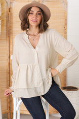 Nell Linen Top - A-Symmetric Detailed Button Down Shirt in Oat