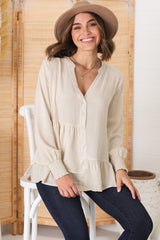 Nell Linen Top - A-Symmetric Detailed Button Down Shirt in Oat