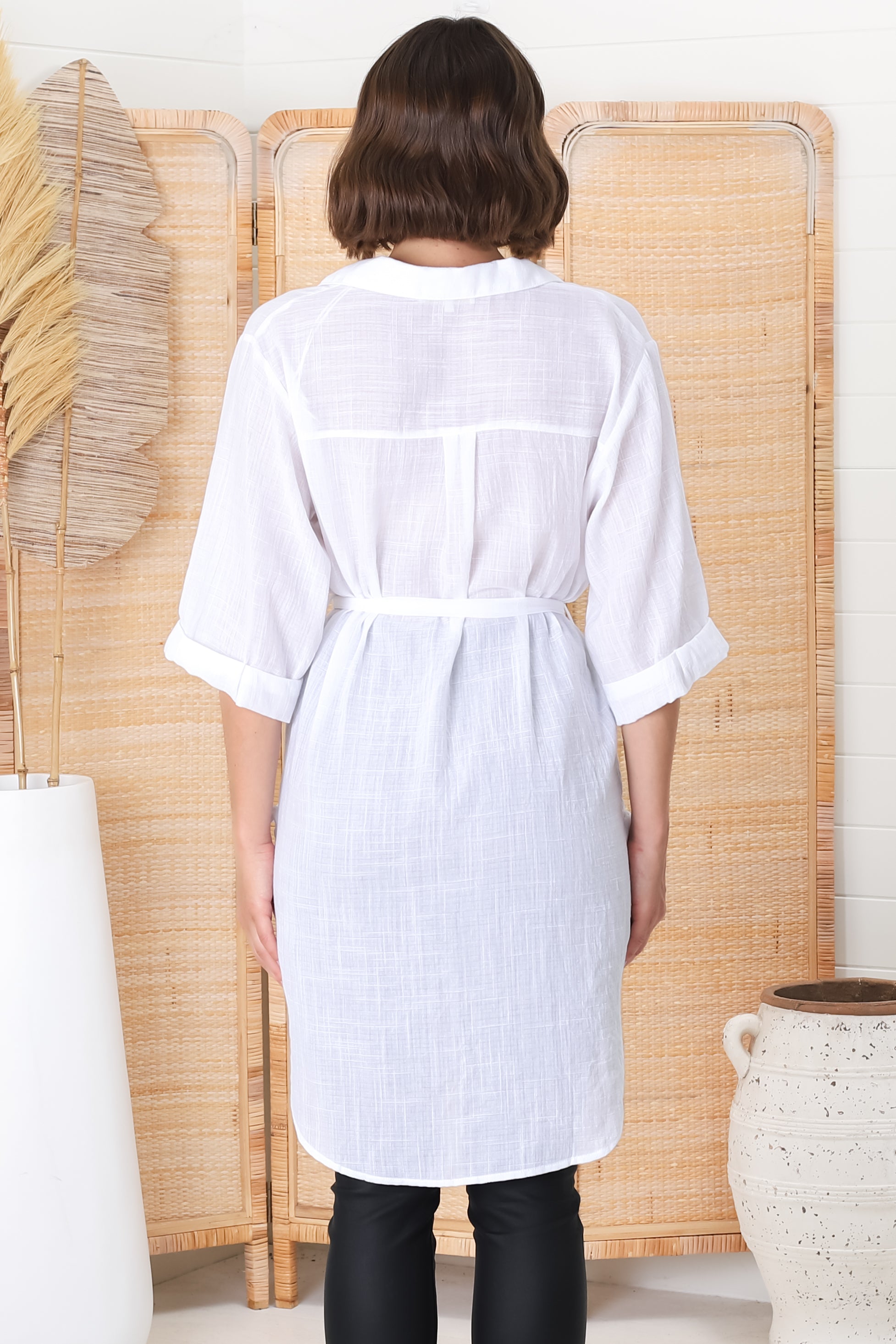 Rylee Tunic - Long Line Button Down Tunic in White