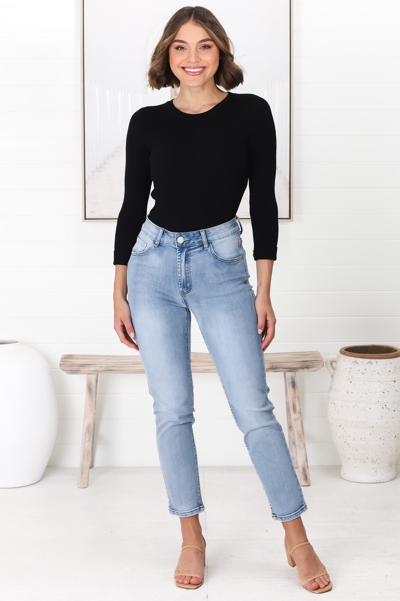 Stellan Jeans - High Waisted Girlfriend Jean in Mid Wash Denim