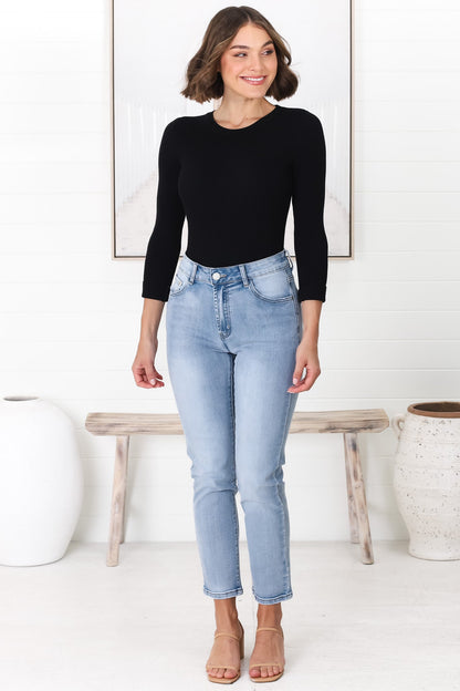 Stellan Jeans - High Waisted Girlfriend Jean in Mid Wash Denim