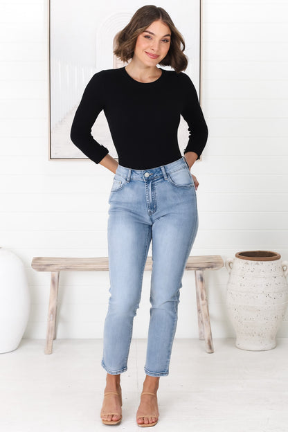 Stellan Jeans - High Waisted Girlfriend Jean in Mid Wash Denim