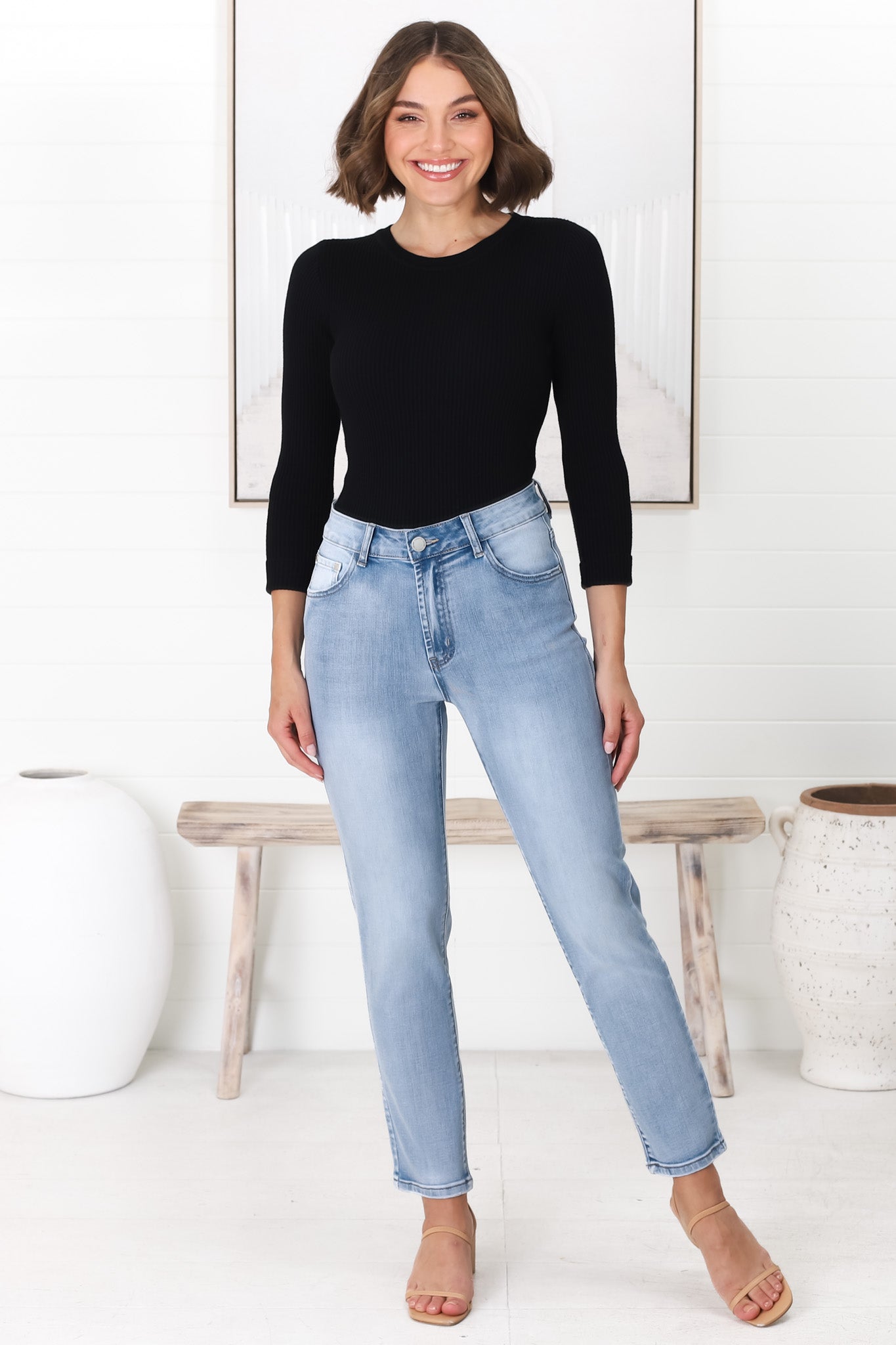 Stellan Jeans - High Waisted Girlfriend Jean in Mid Wash Denim