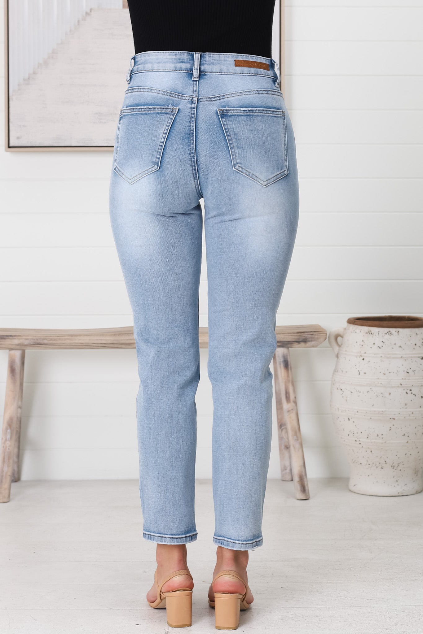 Stellan Jeans - High Waisted Girlfriend Jean in Mid Wash Denim