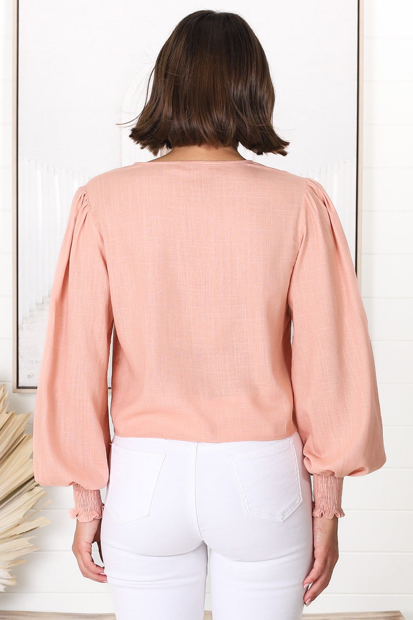 Amber Top - Button Down with Tie Detail Top in Blush