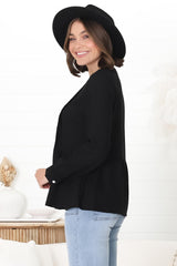 Marjorye Linen Blouse - Pleating Bodice Details Blouse With Long Sleeves In Black