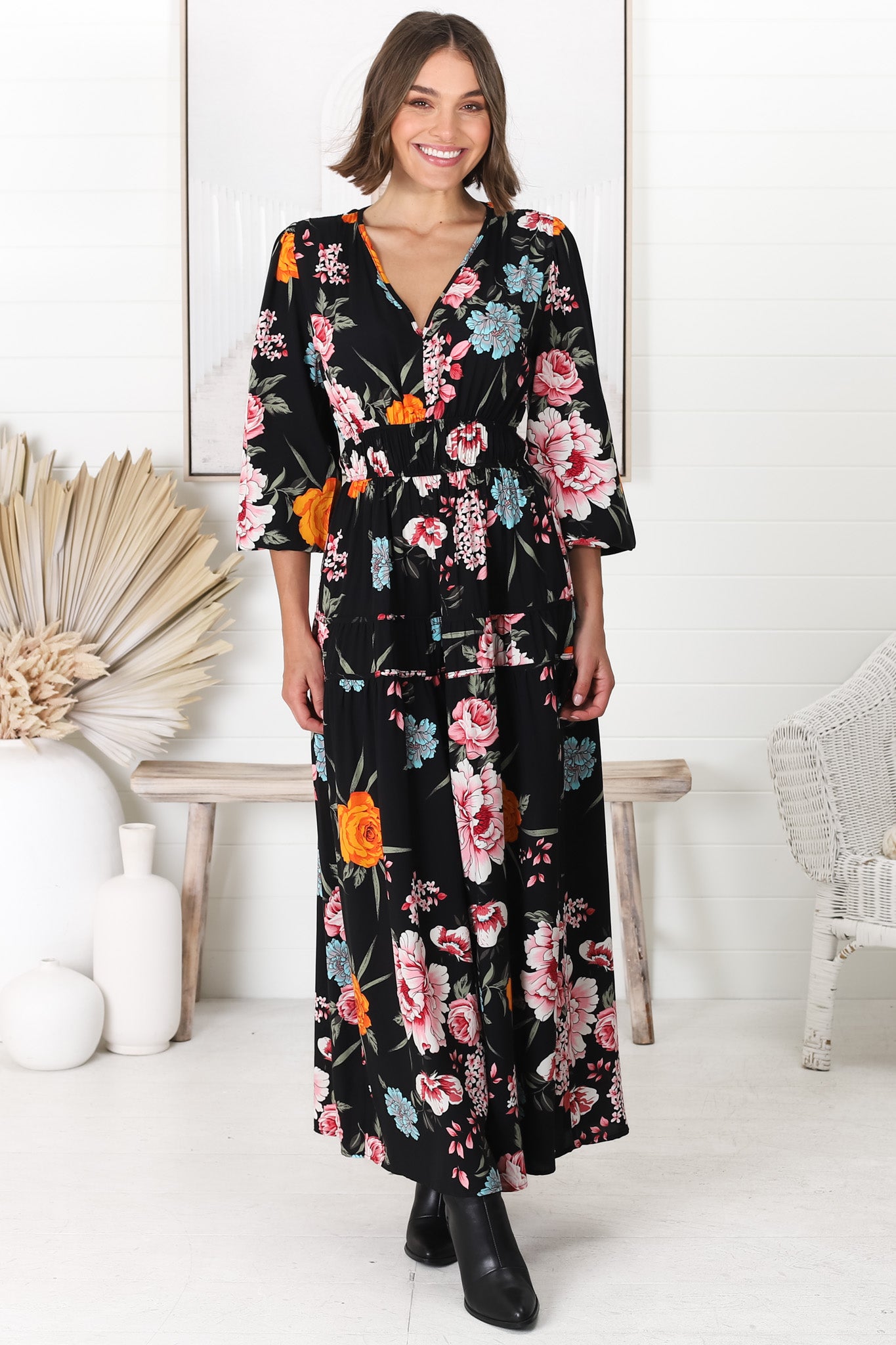 Elza Maxi Dress - A line dress with Balloon Sleeves in our Lena Print