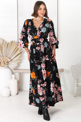 Elza Maxi Dress - A line dress with Balloon Sleeves in our Lena Print