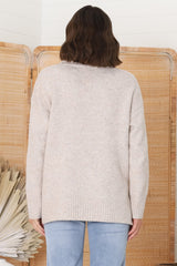 Trilly Jumper - Turtle Neck Realxed Jumper Step Hemline in Oat Marle